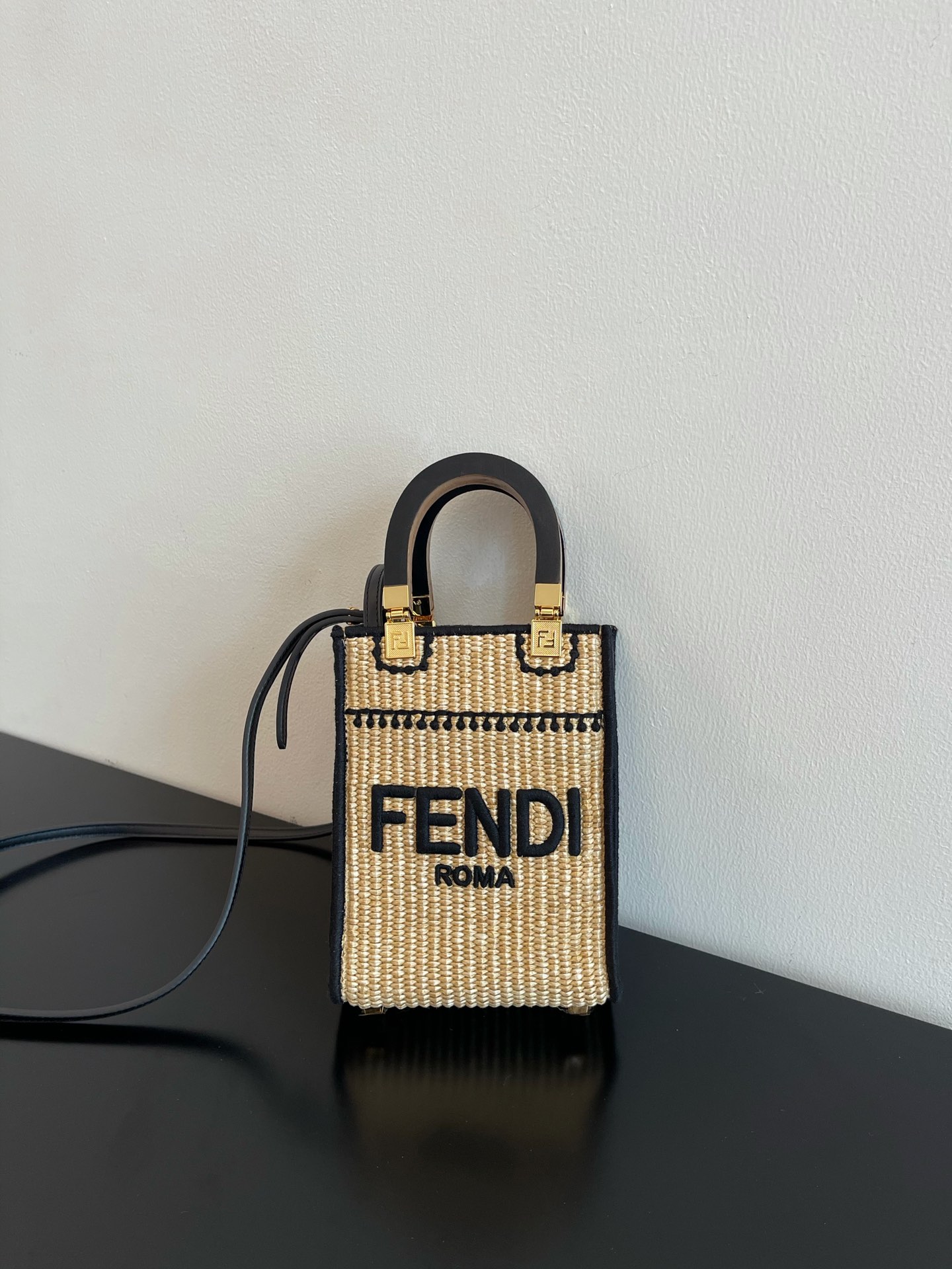 Fendi Mini Sunshine Shopper Beige Cotton Fiber Bag